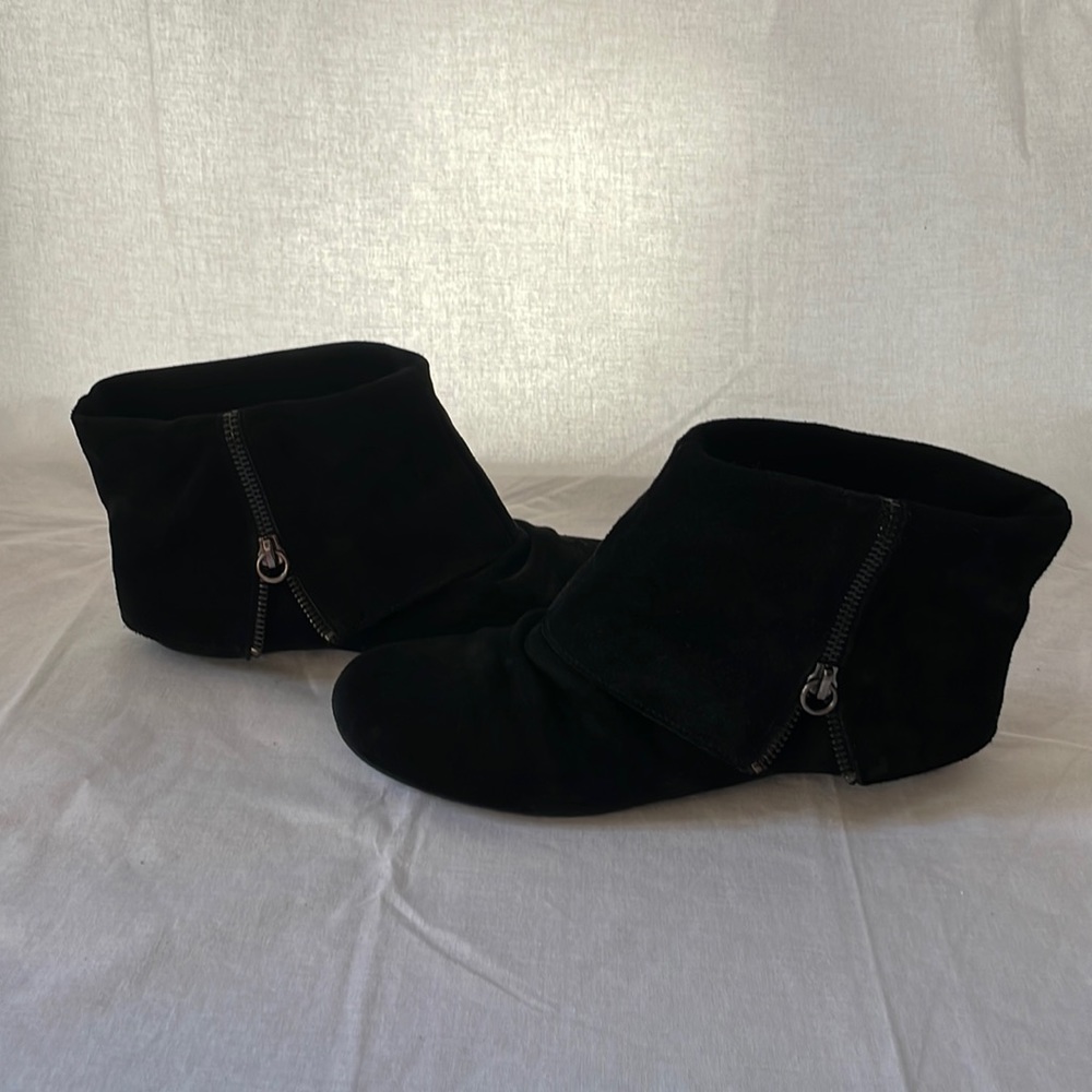 Nomi Suede Ankle Booties with Zipper Accent